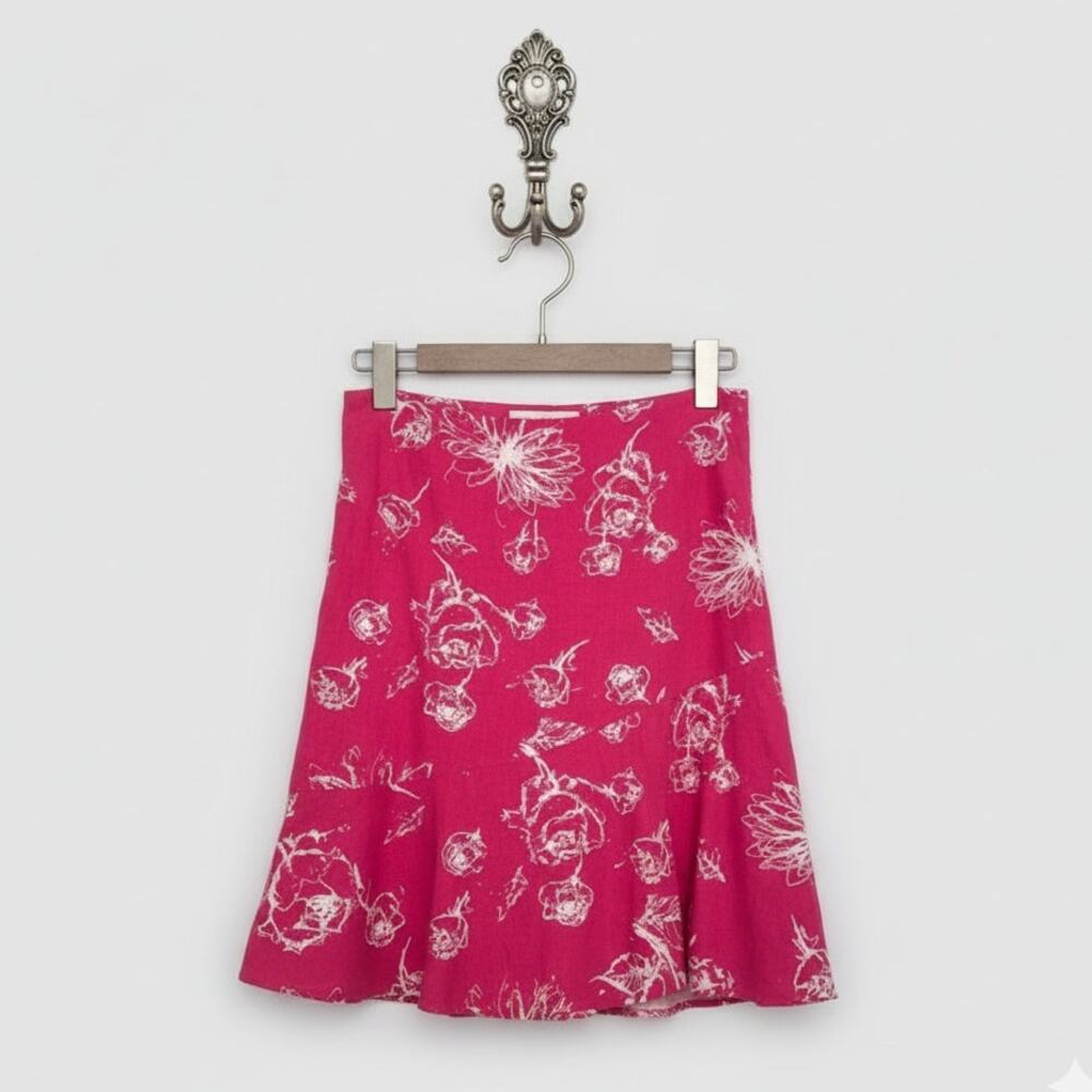 Giorgio Fiorlini · 18/20 · Linen-Rayon Floral Skirt · Pink/White · Elastic Waist
